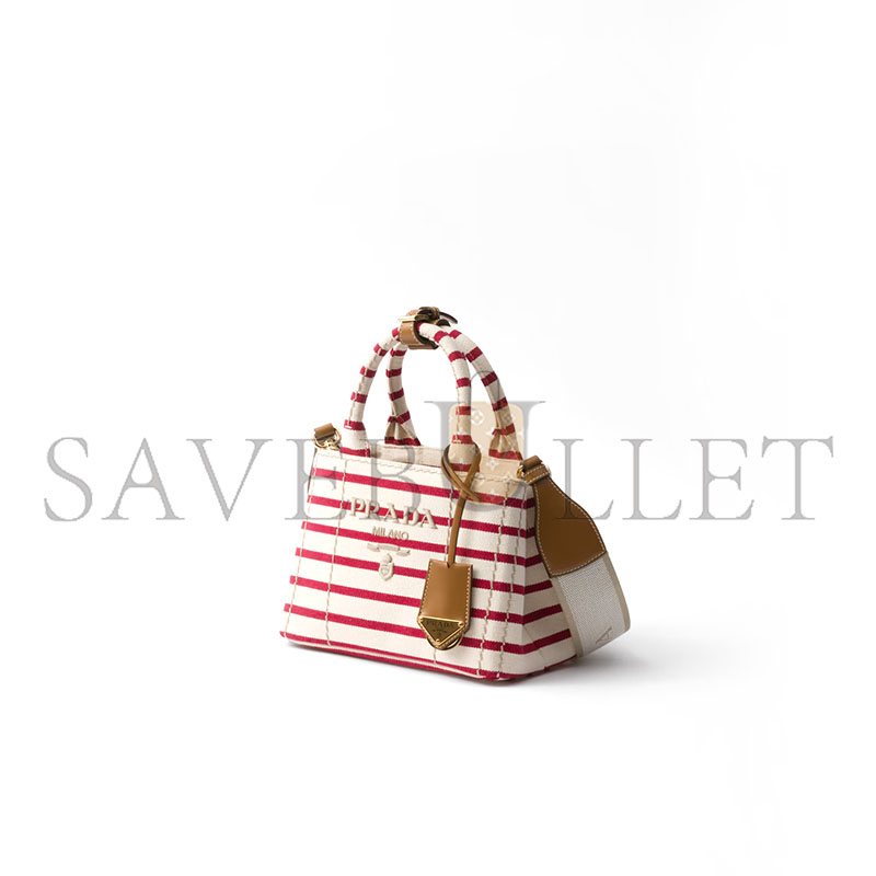 PRADA JARDINIÈRE STRIPED COTTON CANVAS MINI BAG 1BA038 (22*15*13cm)